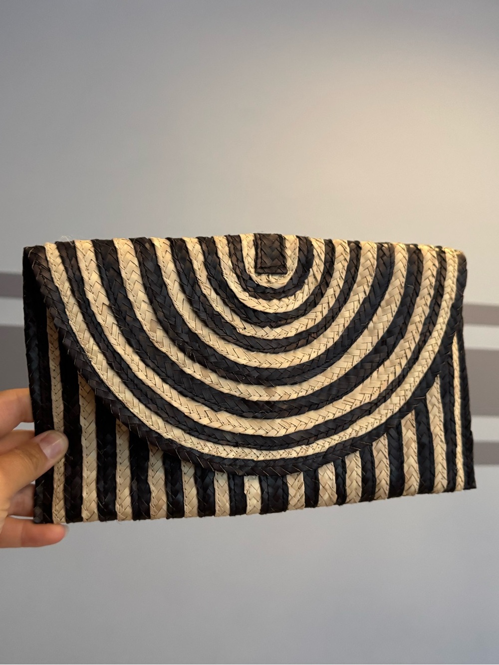Black & Natural Woven Stripe Envelope Clutch